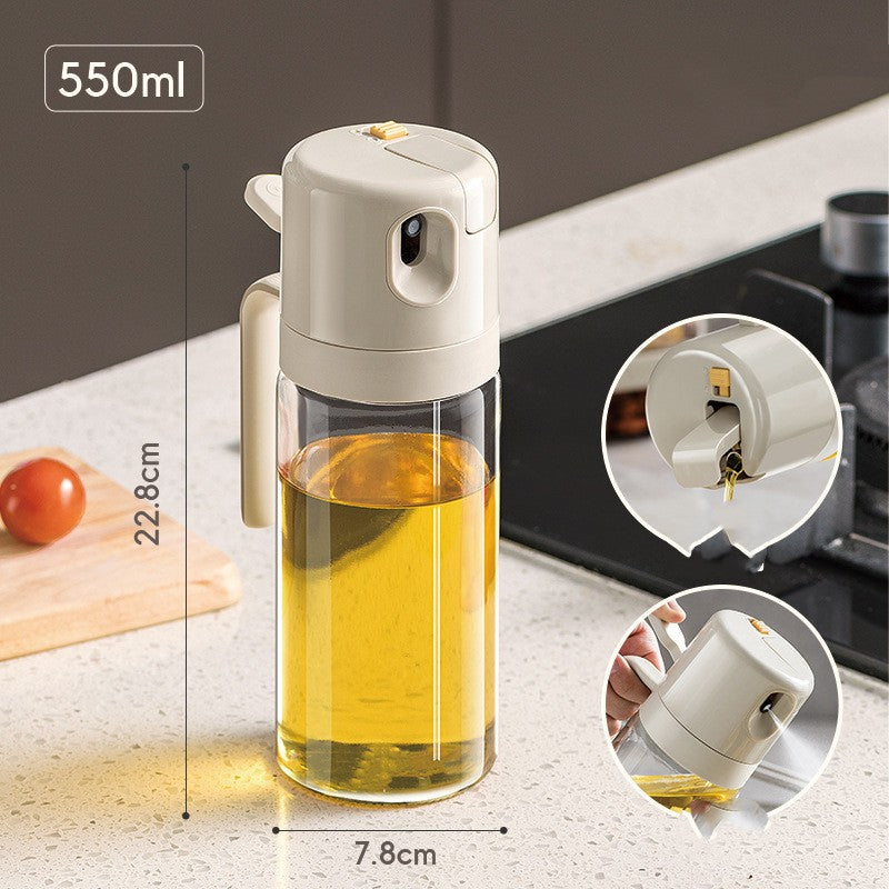 Oil Sprayer Bottle & Pour Dispenser – Glass Olive Oil Bottle for BBQ, Cooking & Baking