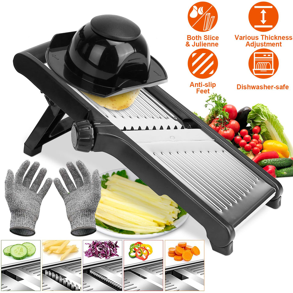 Stainless Steel Mandoline Food Slicer – Vegetable & Fruit Cutter with 5 Adjustable Blades