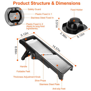 Stainless Steel Mandoline Food Slicer – Vegetable & Fruit Cutter with 5 Adjustable Blades